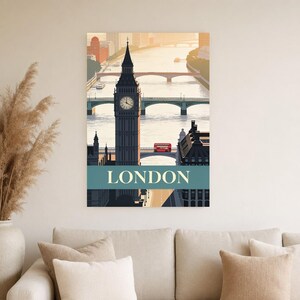London Vintage Travel Poster | Retro England City Art Print | Housewarming Gift Wall Decor image 2