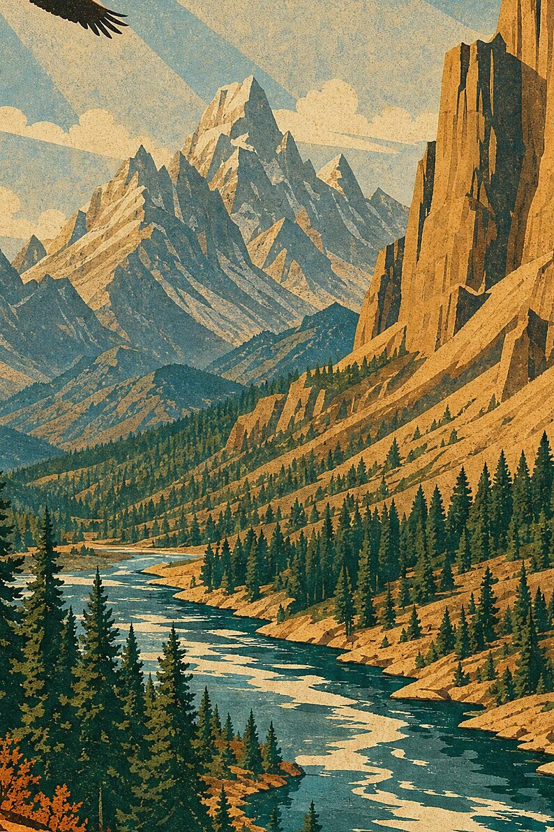 Burnt Orange National Park Wall Art | WPA Mountain Poster | Cabin Lodge Print image 3