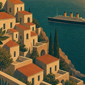 Teal Art Deco Travel Wall Art | Amalfi Riviera Poster | Coastal Gallery Print image 3