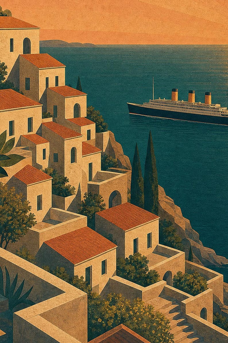 Teal Art Deco Travel Wall Art | Amalfi Riviera Poster | Coastal Gallery Print image 3