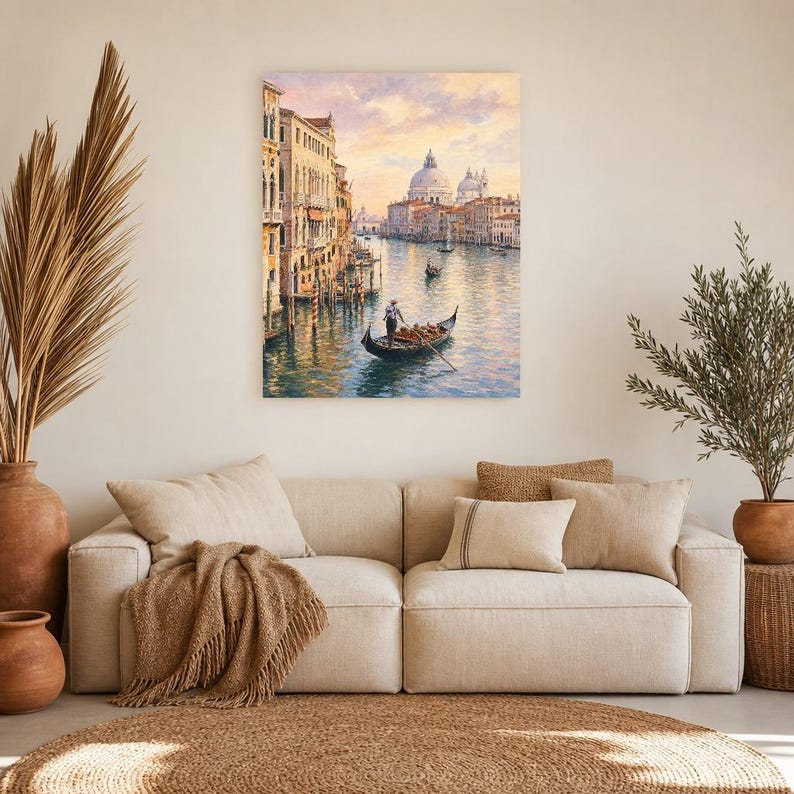 Venice Travel Poster | Soft Painting Italy Wall Art | Grand Canal Gondola Coastal Print | Printed & Shipped image 13