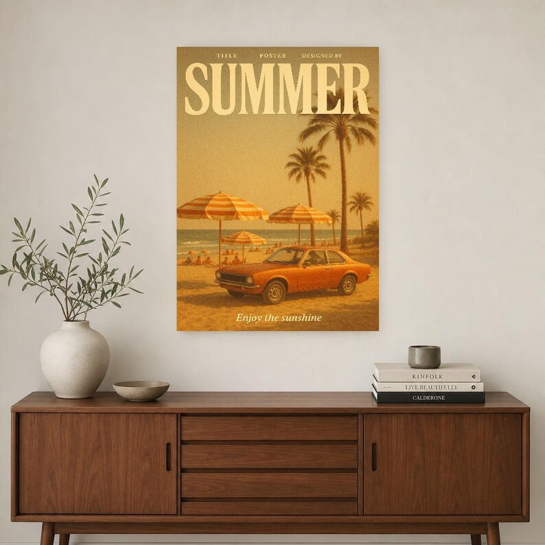 Letni plakat retro | Druk ścienny w stylu vintage z lat 70. | Druk magazynu estetycznego | Prezent w stylu retro z połowy wieku zdjęcie 3