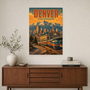 Denver Travel Poster | Vintage Rocky Mountains Print | Colorado Wall Art Print | Mid Century City Decor image 2