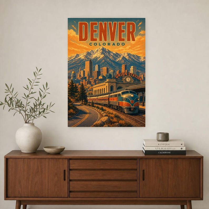 Denver Travel Poster | Vintage Rocky Mountains Print | Colorado Wall Art Print | Mid Century City Decor image 2