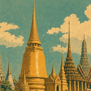 バンコク旅行ポスター｜ヴィンテージ寺院プリント｜タイのウォールアート｜印刷・発送 画像 3