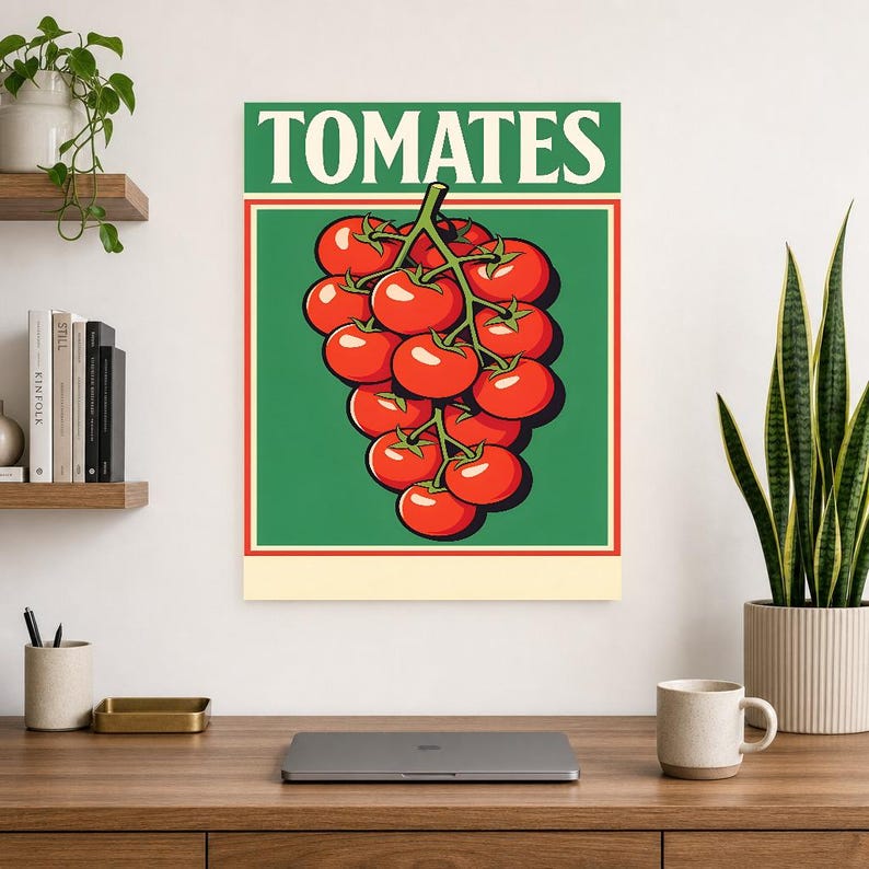 Impresión de arte de pared de cocina de tomate ? Póster retro de comida de bistró | Impresión de cocina italiana maximalista ? Decoración De imagen 10
