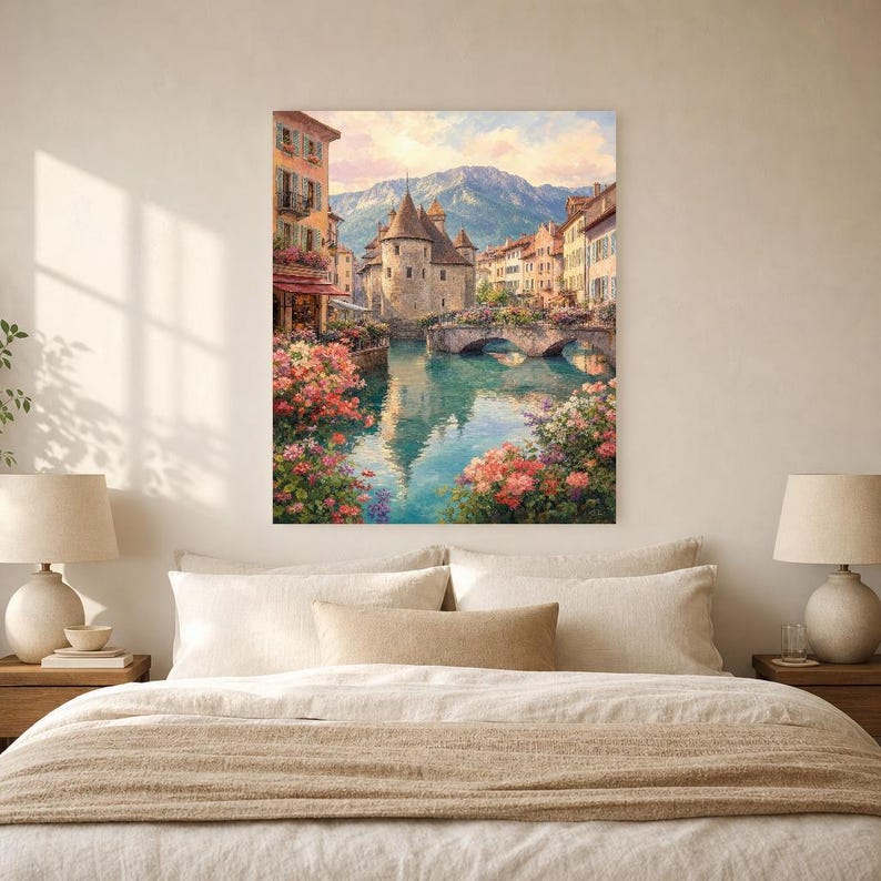 Annecy Travel Poster | Soft Painting France Wall Art | Venice of the Alps Canal Print | Printed & Shipped image 6