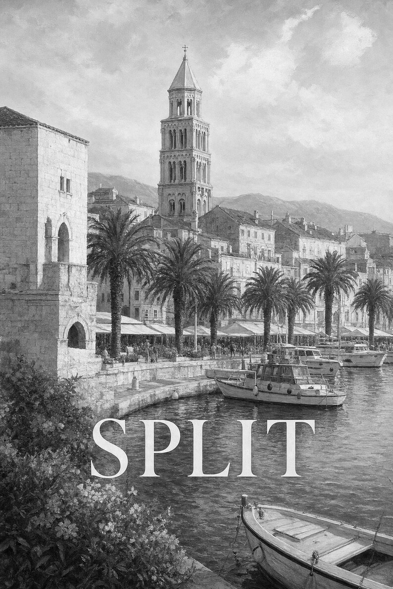 Split Travel Poster | Soft Painting Croatia Wall Art | Named City Coastal Print | Printed & Shipped image 10