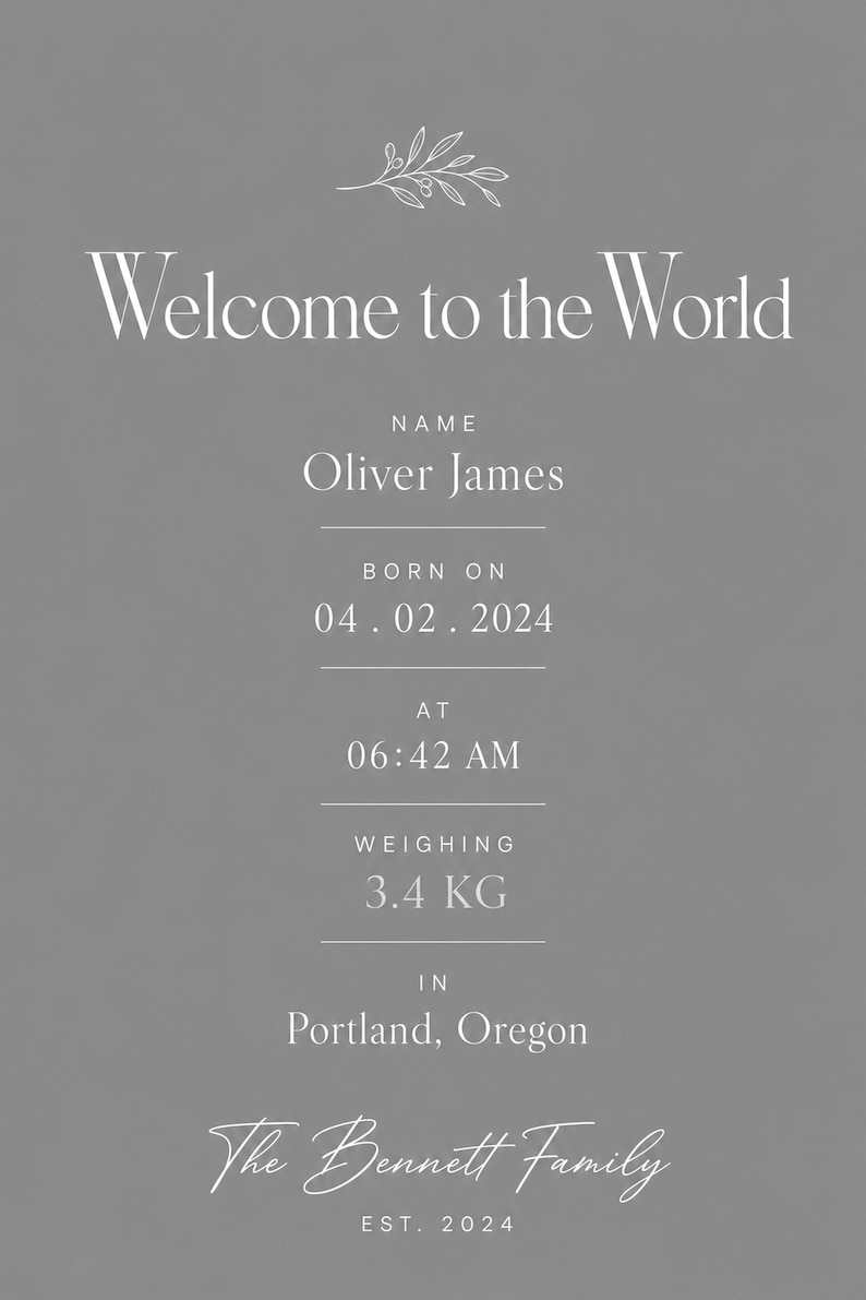 Welcome to the World Baby Wall Art Print | Personalized Birth Stats Print | New Baby Nursery Poster | Custom Birth Announcement Gift image 10