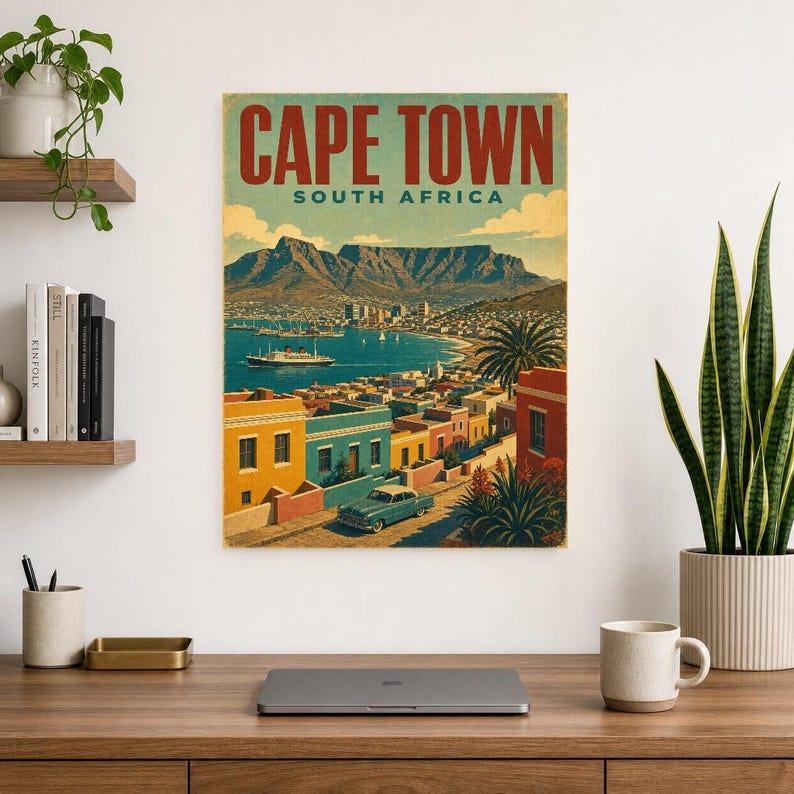 Kapstadt-Reiseposter | Vintage-Druck des Tafelbergs | Wandbild aus Südafrika | Gedruckt & Versand Bild 8