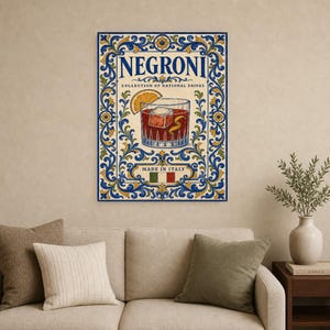 Negroni Cocktail Tile Wall Art Print | Italy National Drink Poster | Azulejo Bar Cart Print | Maiolica Kitchen Decor image 9