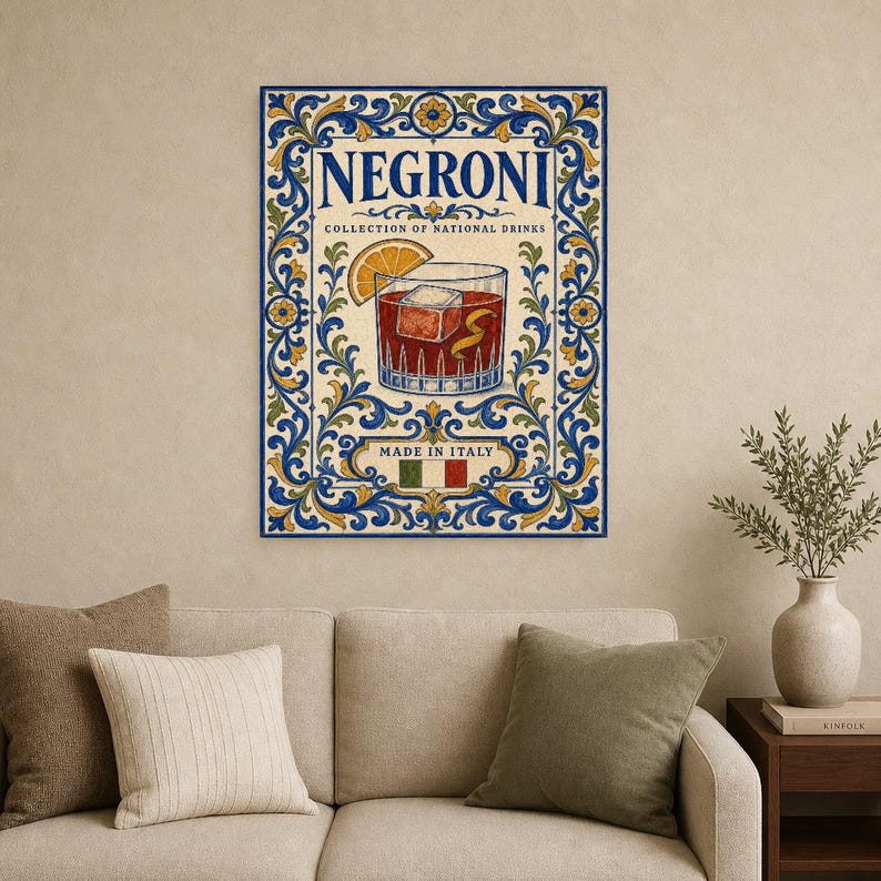 Negroni Cocktail Tile Wall Art Print | Italy National Drink Poster | Azulejo Bar Cart Print | Maiolica Kitchen Decor image 9