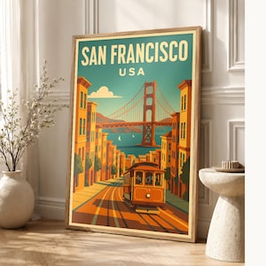 San Francisco Travel Poster | Vintage 1950s Golden Gate Print | Retro California Wall Art Print | Mid Century City Decor image 1