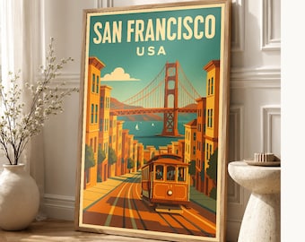 San Francisco Travel Poster | Vintage 1950s Golden Gate Print | Retro California Wall Art Print | Mid Century City Decor