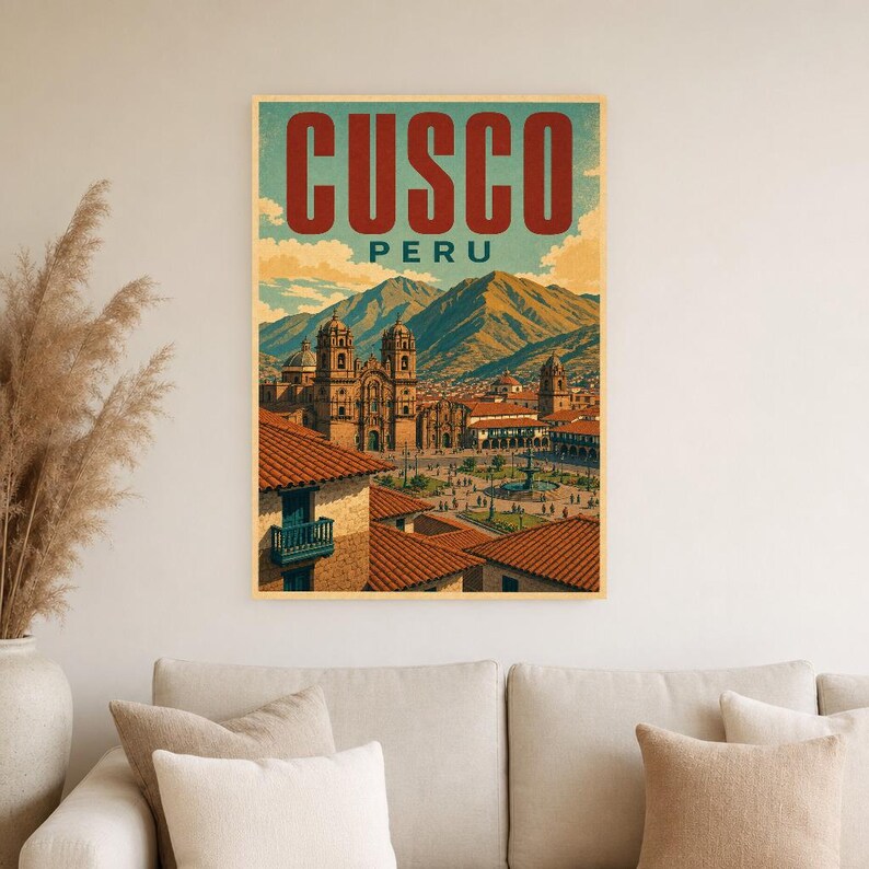Plakat podróżniczy do Cusco | Vintage Andes Print | Sztuka ścienna z Peru | Wydrukowano i wysłano zdjęcie 4