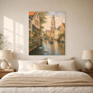 Bruges Travel Poster | Soft Painting Belgium Wall Art | Medieval Canal Cityscape Print | Printed & Shipped image 6