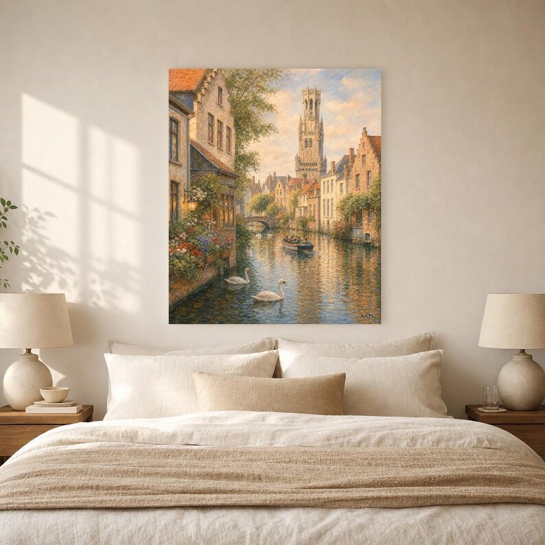 Bruges Travel Poster | Soft Painting Belgium Wall Art | Medieval Canal Cityscape Print | Printed & Shipped image 6