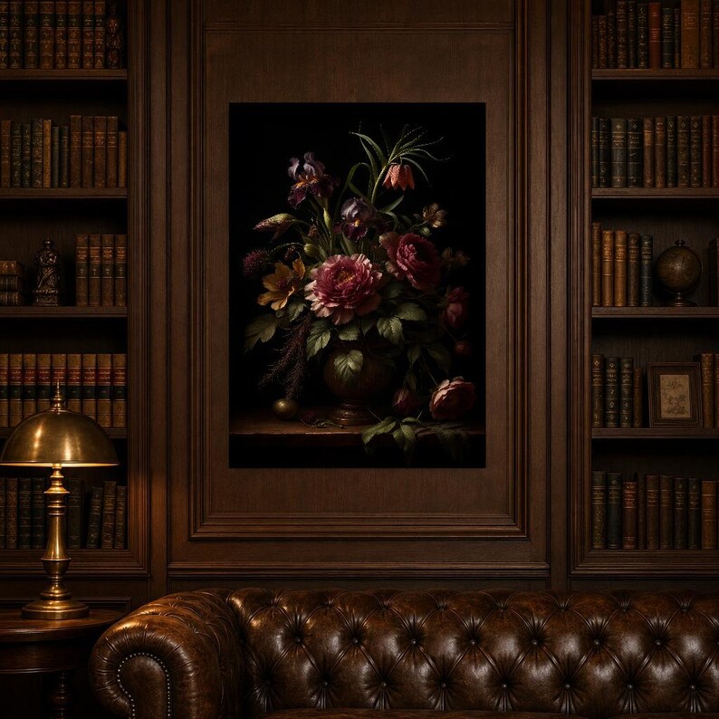 Dark Academia Botanical Wall Art | Moody Plum Floral Poster | Vintage Jewel Tone Study Room Print image 4