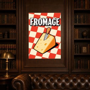 Kaas keuken kunst aan de muur print | Retro Bistro Voedselposter | Maximalistische Franse keukenprint | Eetkamerdecoratie afbeelding 7