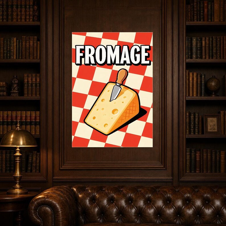 Kaas keuken kunst aan de muur print | Retro Bistro Voedselposter | Maximalistische Franse keukenprint | Eetkamerdecoratie afbeelding 7