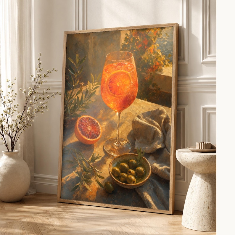 Golden Aperitivo Hour Wall Art | Spritz Citrus Food Still Life Poster | Kitchen Wall Art Print | Bar Cart Decor image 1