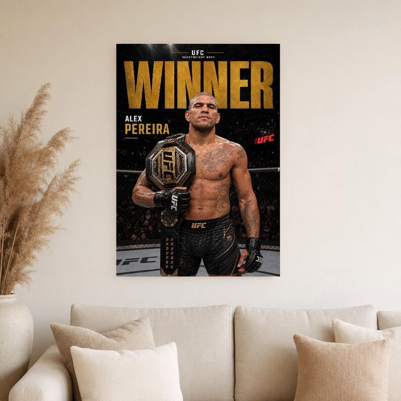 Alex Pereira Champion Poster | UFC Gold Belt MMA Wall Art Print | Heavyweight Fight Night Decor image 4