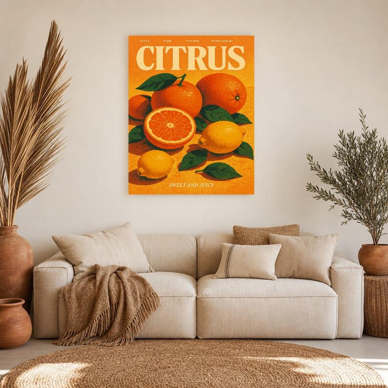 Citrus Retro Poster | Vintage 70s Wall Art Print | Aesthetic Magazine Print | Mid Century Retro Decor Gift image 8