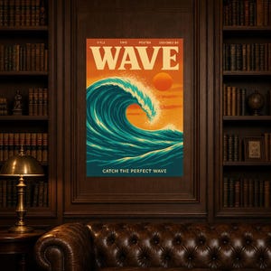 Wave Retro Poster | Vintage 70s Wall Art Print | Aesthetic Magazine Print | Mid Century Retro Decor Gift image 4
