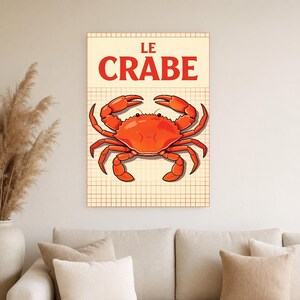Crab Kitchen Wall Art Print | Retro Bistro Seafood Poster | Maximalist Coastal Kitchen Print | Dining Decor image 2