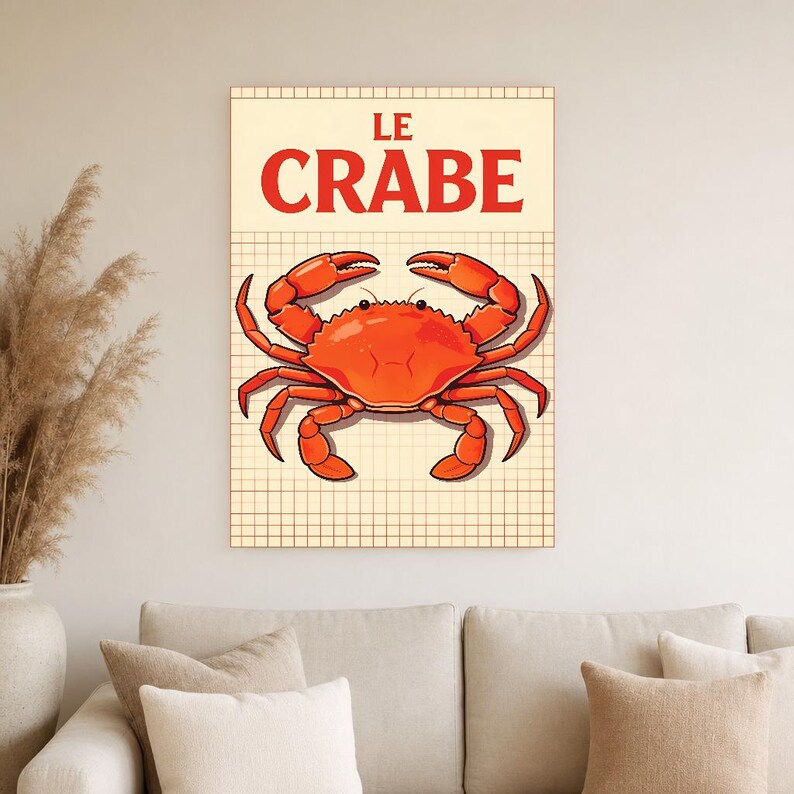 Crab Kitchen Wall Art Print | Retro Bistro Seafood Poster | Maximalist Coastal Kitchen Print | Dining Decor image 2