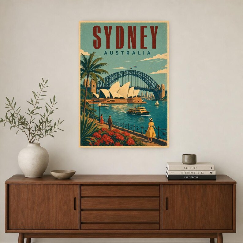 Reseaffisch med Sydney | Vintagetryck av operahuset | Australisk väggkonst | Tryckt och skickad bild 2