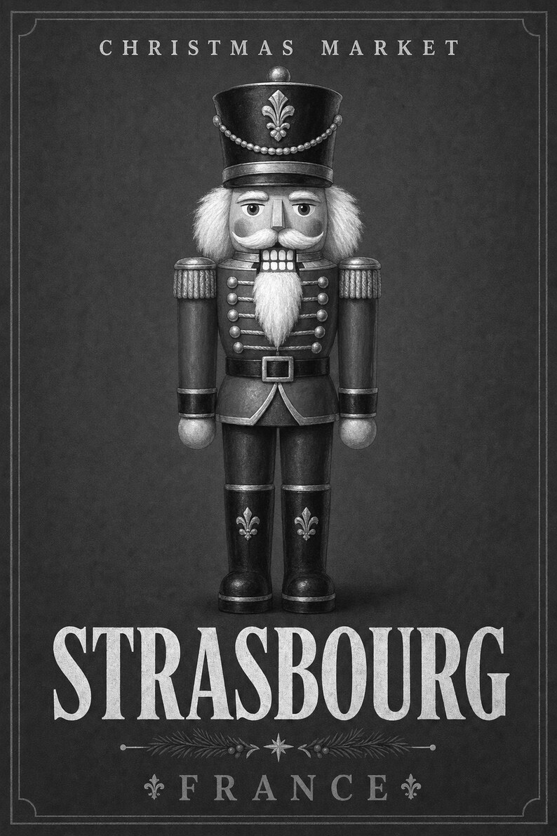 Cartel del cascanueces del mercado navideño de Estrasburgo | Arte de pared de vacaciones de Francia | Impresión navideña vintage | Decoració imagen 10