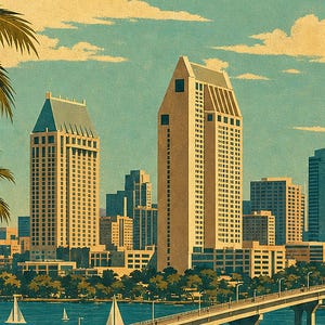 San Diego Travel Poster | Vintage 1950s Bay Print | Retro California Wall Art | Mid Century City Decor image 3
