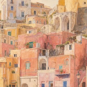 Procida Travel Poster | Soft Painting Italy Wall Art | Colorful Marina Coastal Print | Printed & Shipped image 3