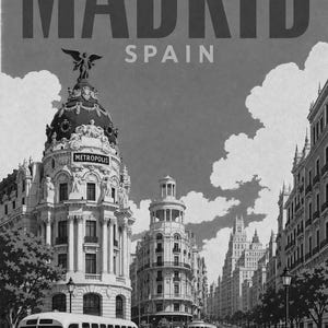 Póster de viaje de Madrid | Lámina vintage de la Gran Vía | Decoración de pared de España | Impreso y enviado imagen 10