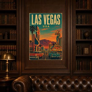 Las Vegas Travel Poster | Vintage 1950s Neon Strip Print | Retro Nevada Wall Art | Mid Century City Decor image 5