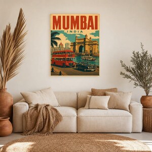 Poster di viaggio di Mumbai | Stampa vintage del portale | Arte murale indiana | Stampato e spedito immagine 7