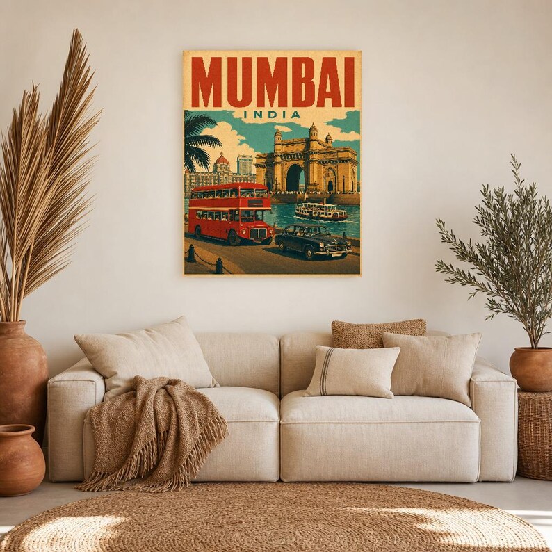 Poster di viaggio di Mumbai | Stampa vintage del portale | Arte murale indiana | Stampato e spedito immagine 7