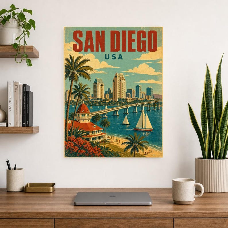 San Diego Travel Poster | Vintage 1950s Bay Print | Retro California Wall Art | Mid Century City Decor image 8