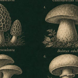 Mushroom Botanical Wall Art Print | Dark Academia Mycology Poster | Vintage Fungi Illustration | Forest Green Natural History Decor image 3