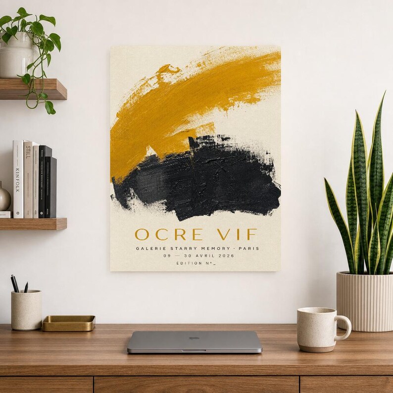 Leuchtendes Ocker | Abstrakte Wandkunst | Modernes Galerieposter | Minimalistischer Druck in Senfgelb und Schwarz | Gedruckt & Versand Bild 8