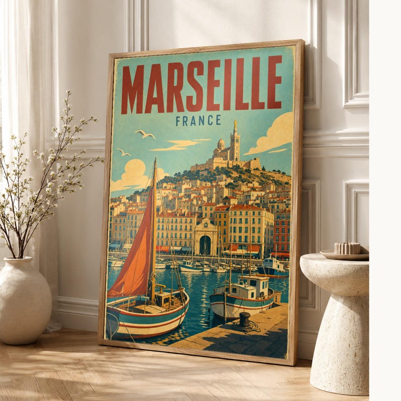 Marseille-Reiseposter | Vintage-Druck des Alten Hafens | Wandbild aus Frankreich | Gedruckt & Versand Bild 1