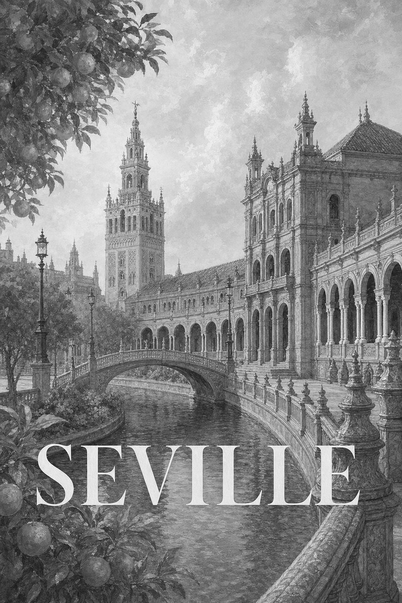 Sevilla-Reiseposter | Wandbild mit sanfter Malerei aus Spanien | Kunstdruck mit Stadtnamen | Gedruckt & Versand Bild 10