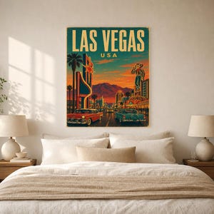 Las Vegas Travel Poster | Vintage 1950s Neon Strip Print | Retro Nevada Wall Art | Mid Century City Decor image 6