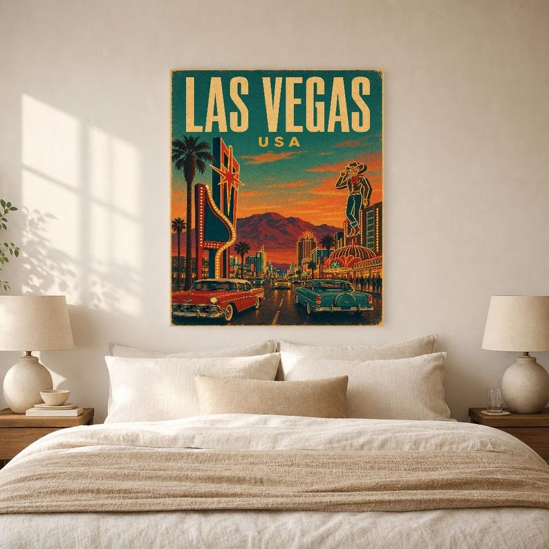 Las Vegas Travel Poster | Vintage 1950s Neon Strip Print | Retro Nevada Wall Art | Mid Century City Decor image 6