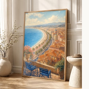 Nice Travel Poster | French Soft Painting Riviera Wall Art | Cote d'Azur Coastal Print | Printed and Shipped image 1