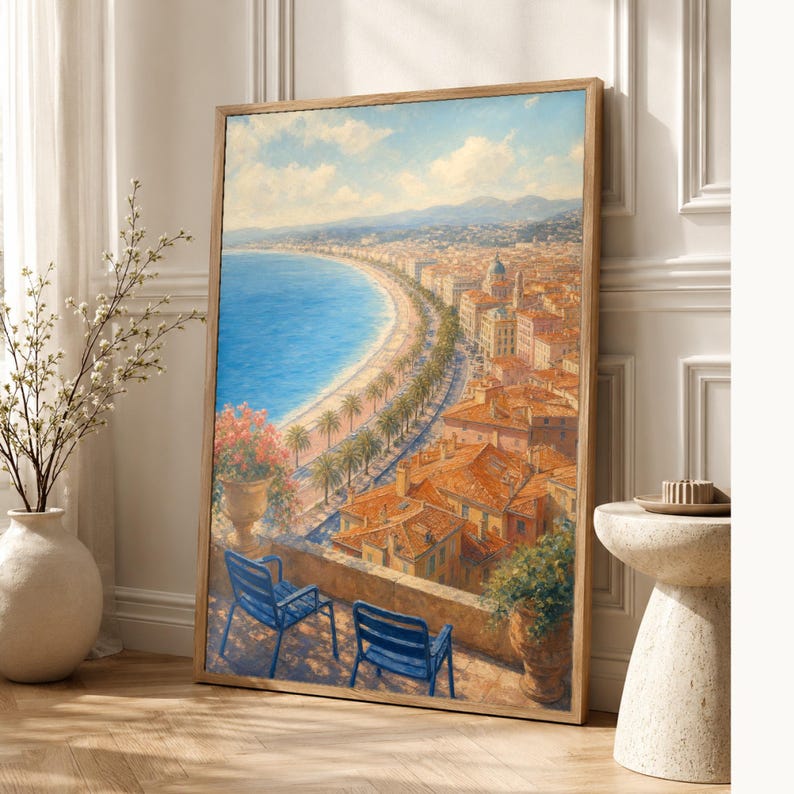Nice Travel Poster | French Soft Painting Riviera Wall Art | Cote d'Azur Coastal Print | Printed and Shipped image 1
