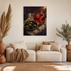 Red Negroni Olives Wall Art Print | Moody Aperitivo Still Life Poster | Bar Cart Decor Print | Cocktail Wall Art image 7