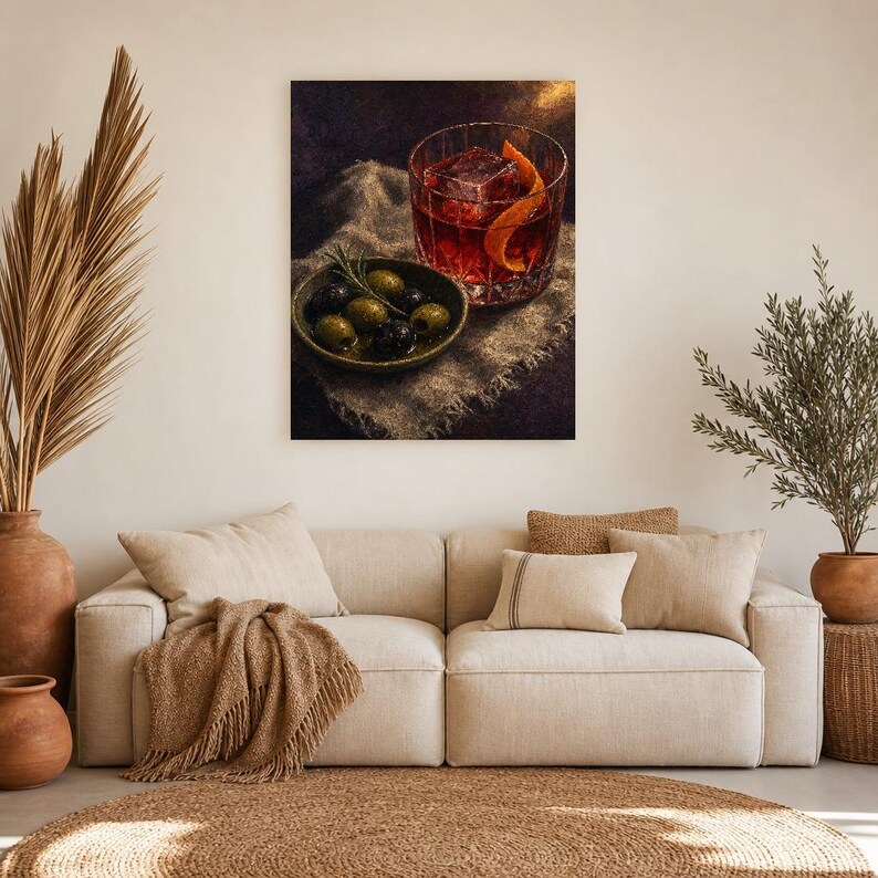 Red Negroni Olives Wall Art Print | Moody Aperitivo Still Life Poster | Bar Cart Decor Print | Cocktail Wall Art image 7