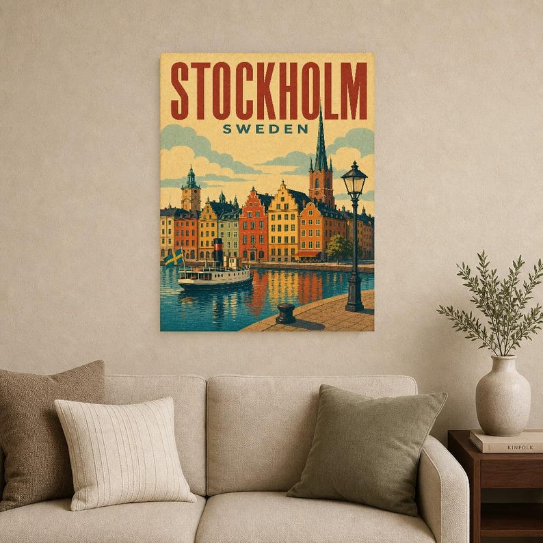 Stockholm Travel Poster | Vintage Old Town Print | Sweden Wall Art | Printed & Shipped image 9